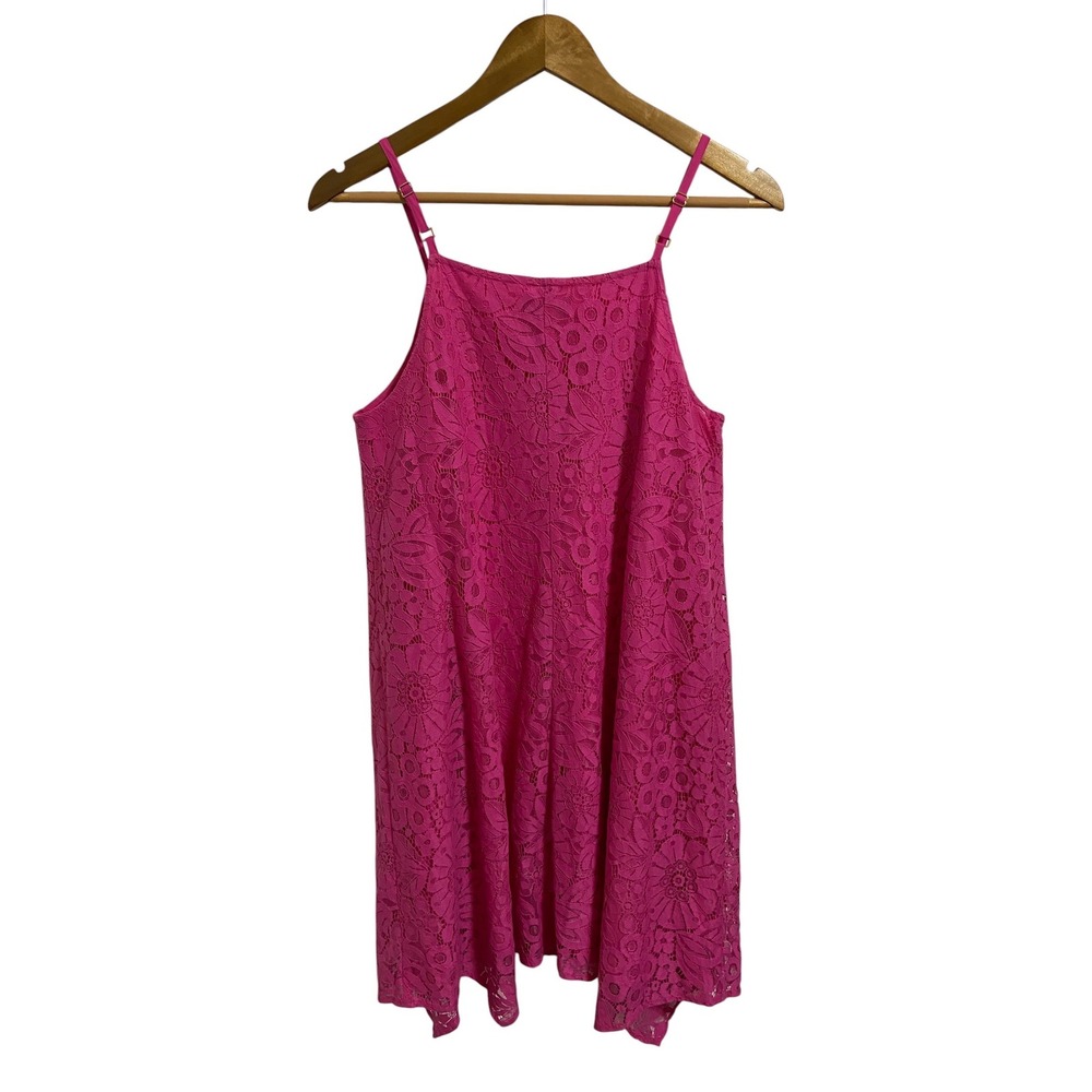 Kaari Blue Hot Pink Floral Lace A-Line Dress Barbiecore‎ Coastal Resort Garden M - Picture 3 of 9